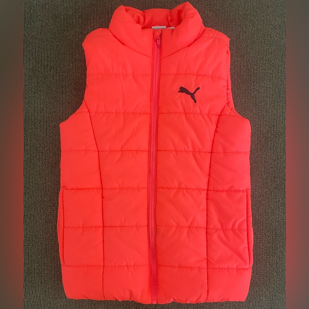 Boys Puma Bright Orange Front Zip Vest Size S 7/8
